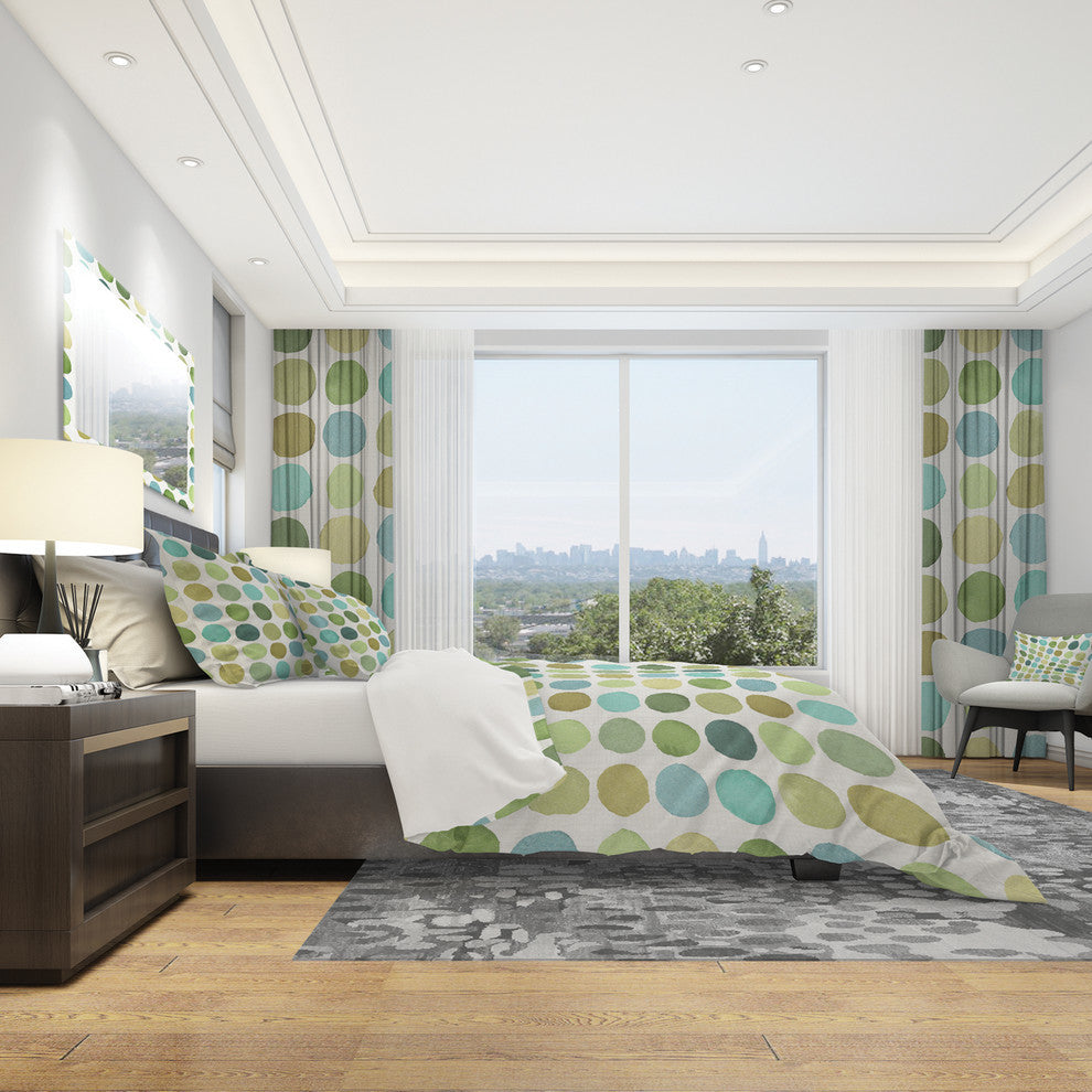 Geometric Green Circle I Geometric Duvet Cover Set, Twin