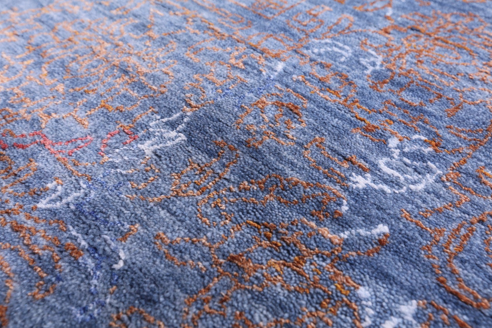 8' 10" X 12' 6" Wool and Silk Modern Hand Knotted Rug Q8704