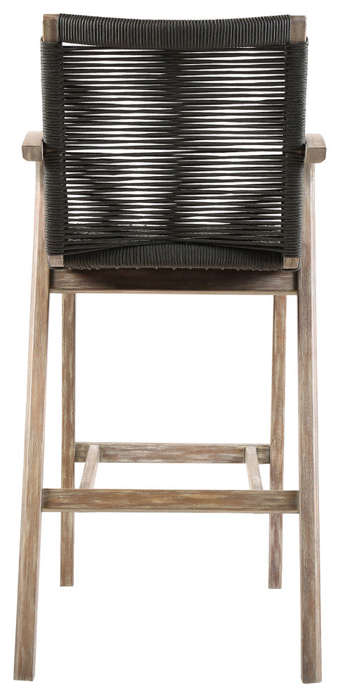 Brielle Outdoor Light Eucalyptus Wood and Charcoal Rope Counter Height Stool