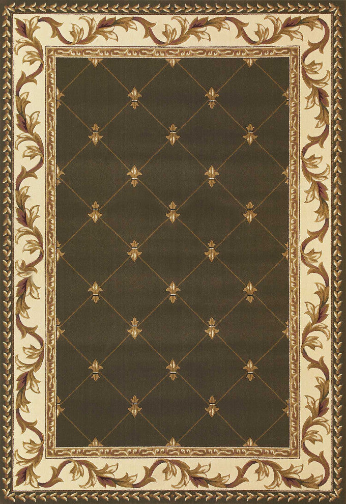 HomeRoots 8'x11' Green Machine Woven Hand Carved Fleur De Lis Indoor Area Rug