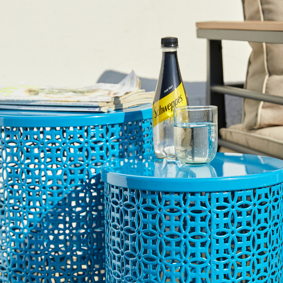 Multi-Functional Metal Garden Stool, 2-Piece Set, Blue