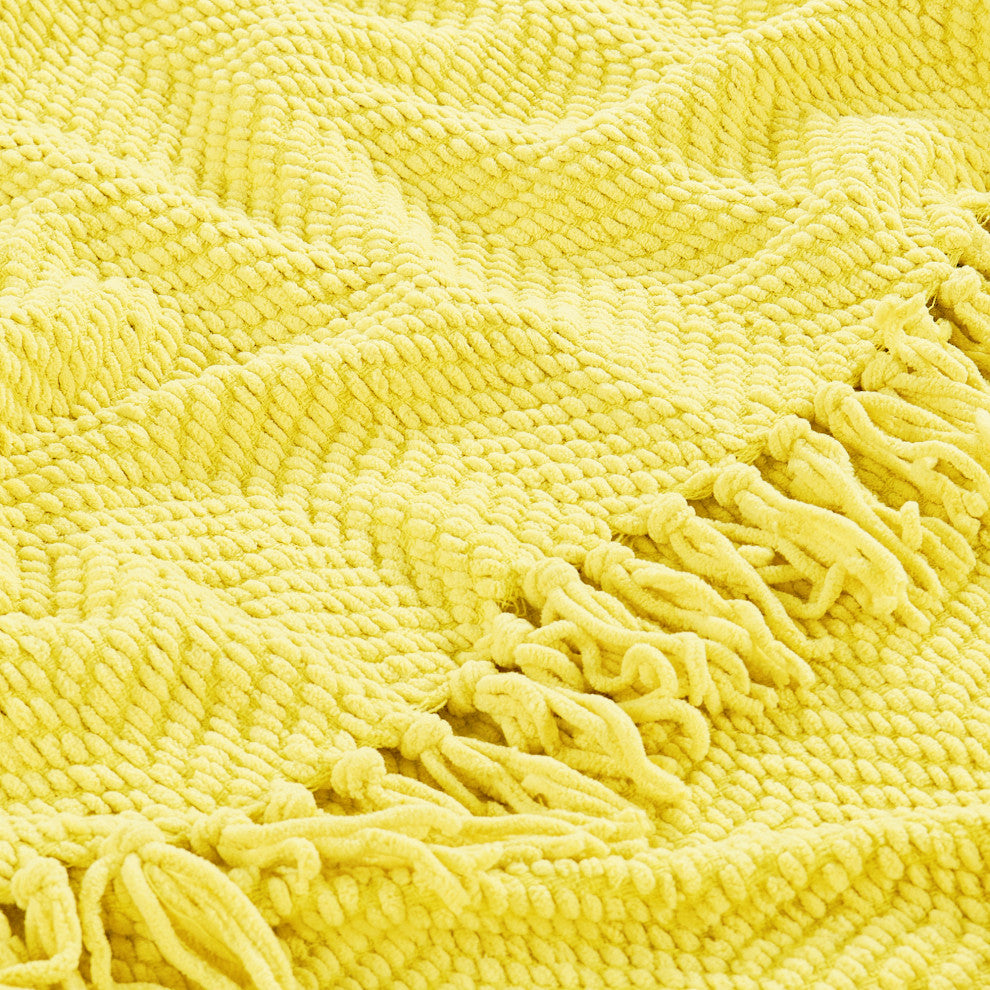 Tweed Knitted Throw Blanket, Sunshine Yellow, 60"x80"