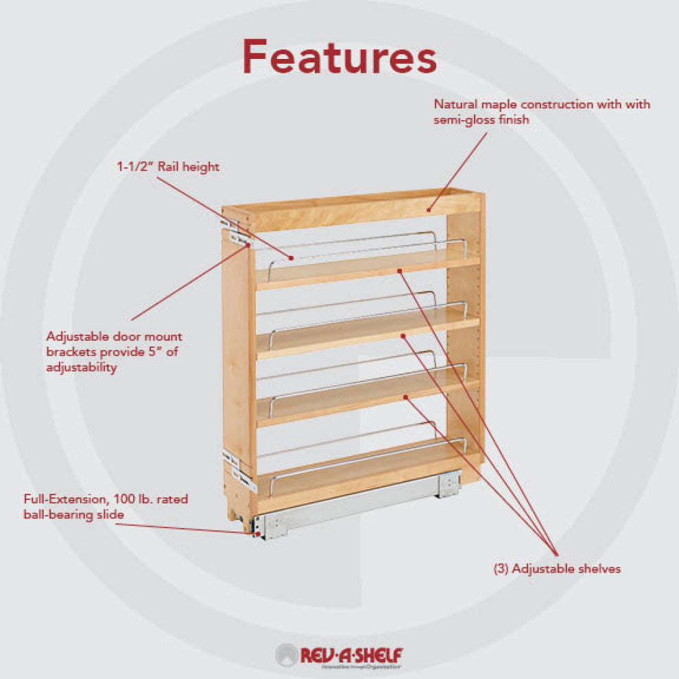 Wood Base Cabinet Pull Out Organizer, 5"