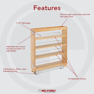 Wood Base Cabinet Pull Out Organizer, 5"