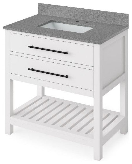 Wavecrest Contemporary White 36" Vanity, Steel Grey Cultured Marble Top