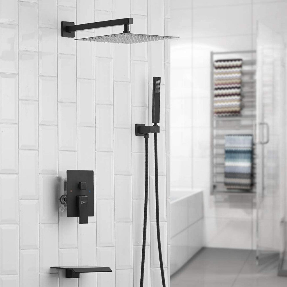 Wellfor 12" Square Bathroom Luxury Rain Mixer Shower Combo Set