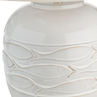 26.25"H Cream Ceramic Table Lamps With Oatmeal Drum Shade