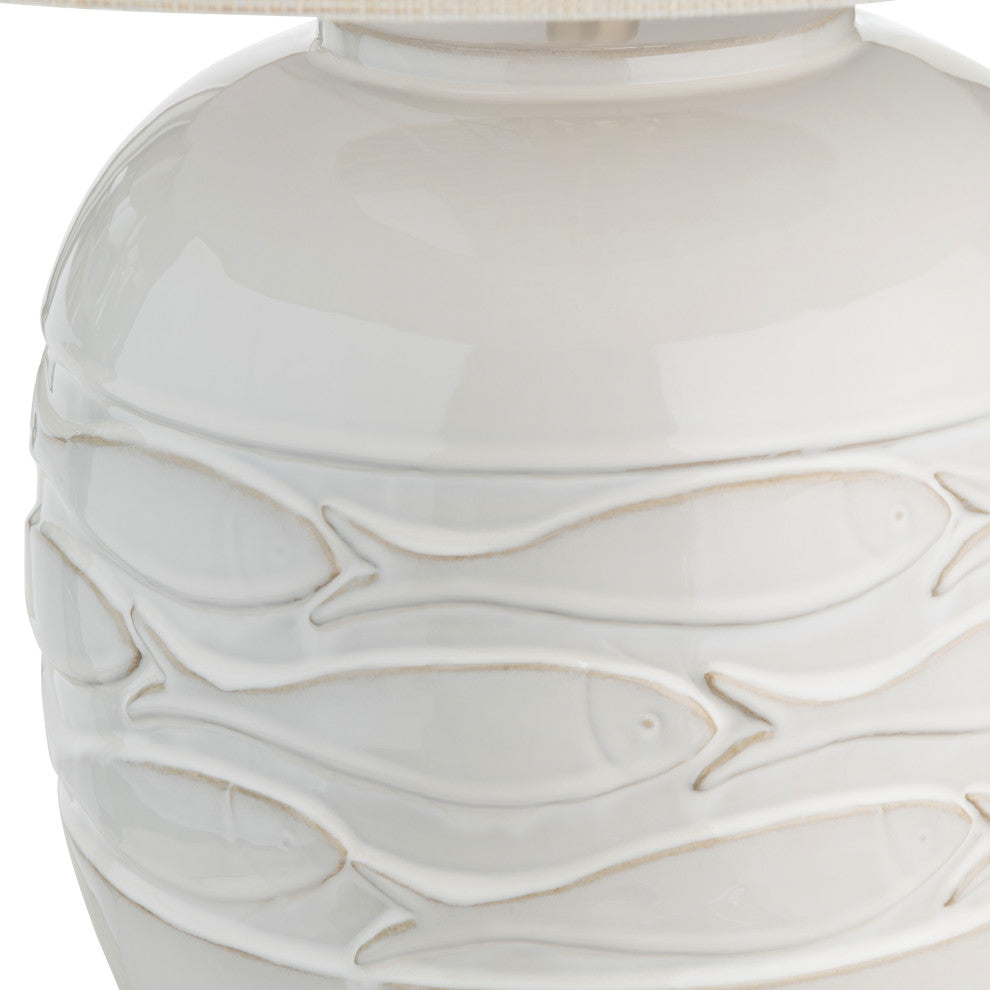 26.25"H Cream Ceramic Table Lamps With Oatmeal Drum Shade