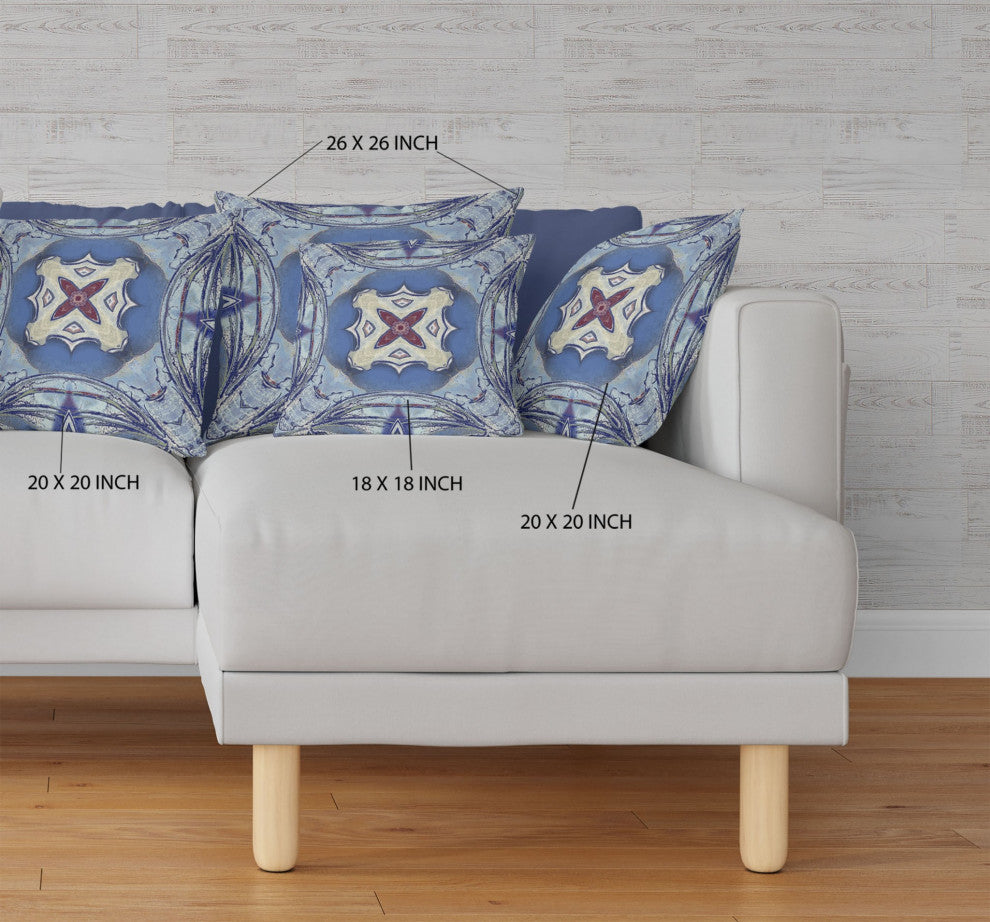 16" Blue Cream Geo Tribal Suede Throw Pillow