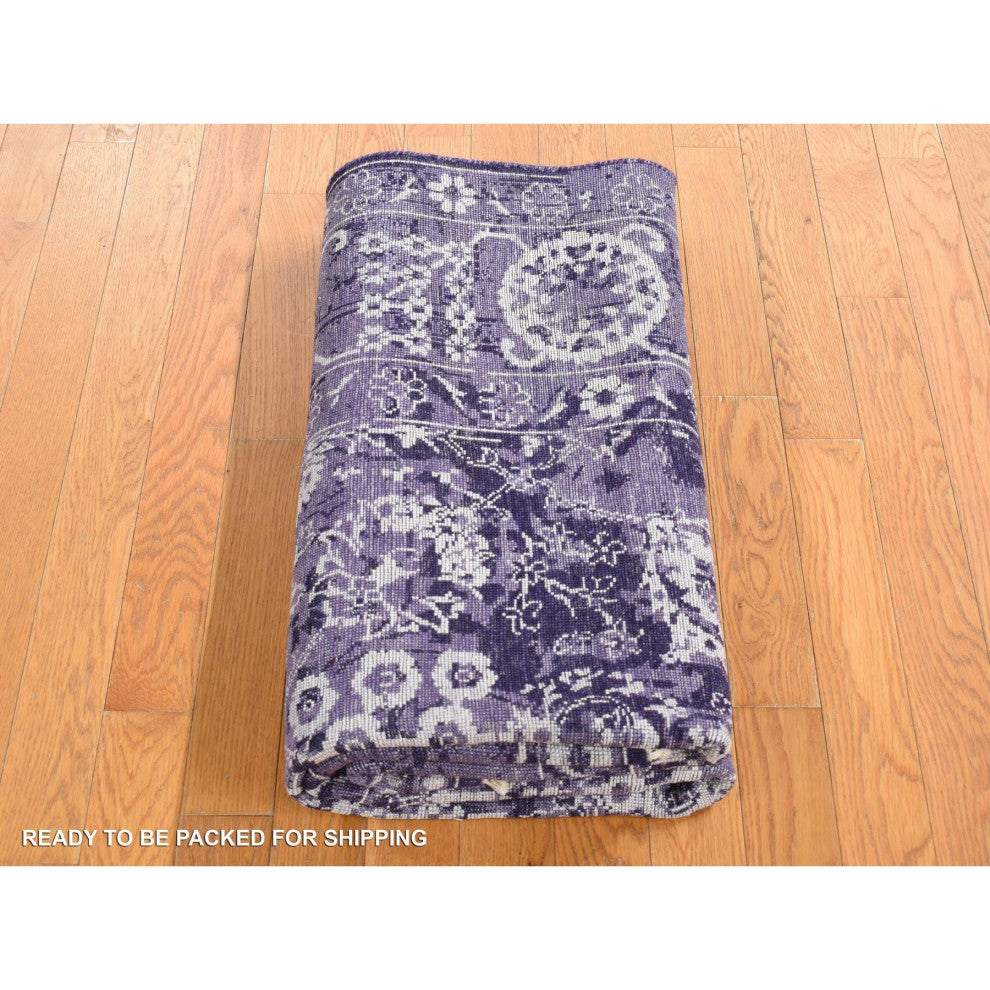 Medium Purple Transitional Tabriz Wool and Silk Hand Knotted Rug 4'10"x6'8"