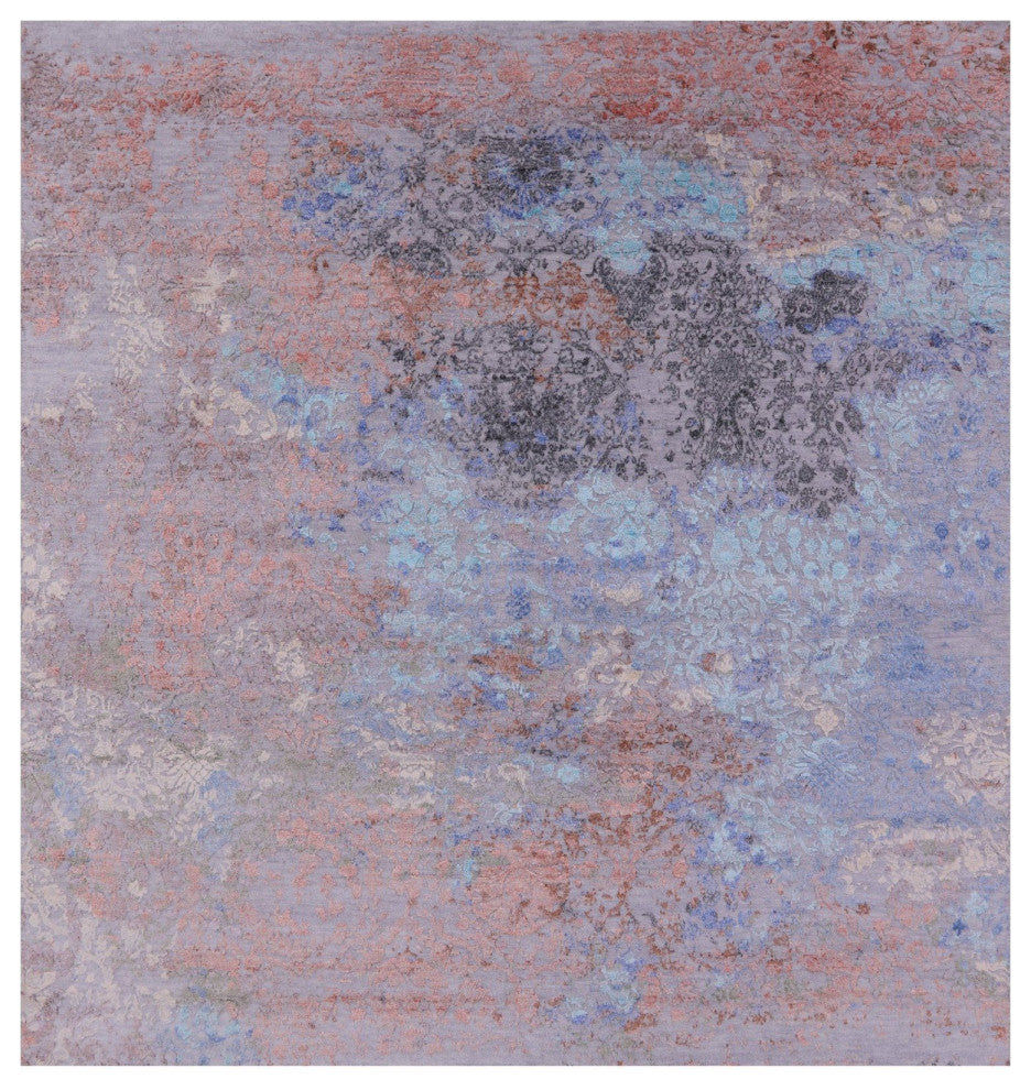 8' Square Modern Wool and Silk Hand Knotted Rug Q11816