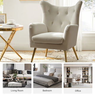 Upholstered Accent Chair With Tufted Back, Set of 2, Tan