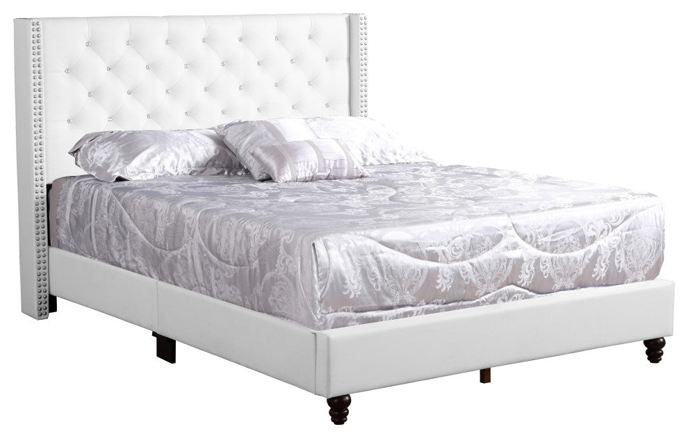 Mina Upholstered Faux Leather Bed, White, King