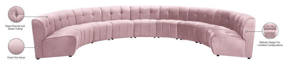 Limitless Velvet Upholstered 9-Piece Modular Sectional, Pink