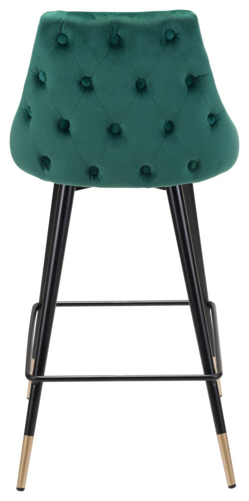 Counter Stool Chair, Steel Metal, Fabric, Green, Black, Gold, Cafe Bistro