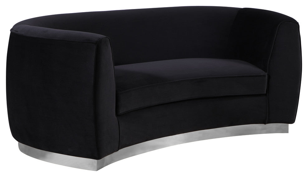 Julian Velvet Upholstered Loveseat, Black, Chrome Base