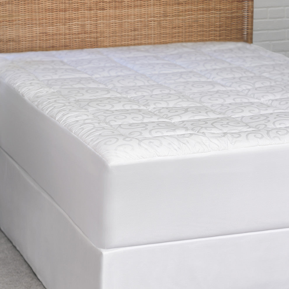 Candice Olson Jacquard Scroll Mattress Pad, White, King