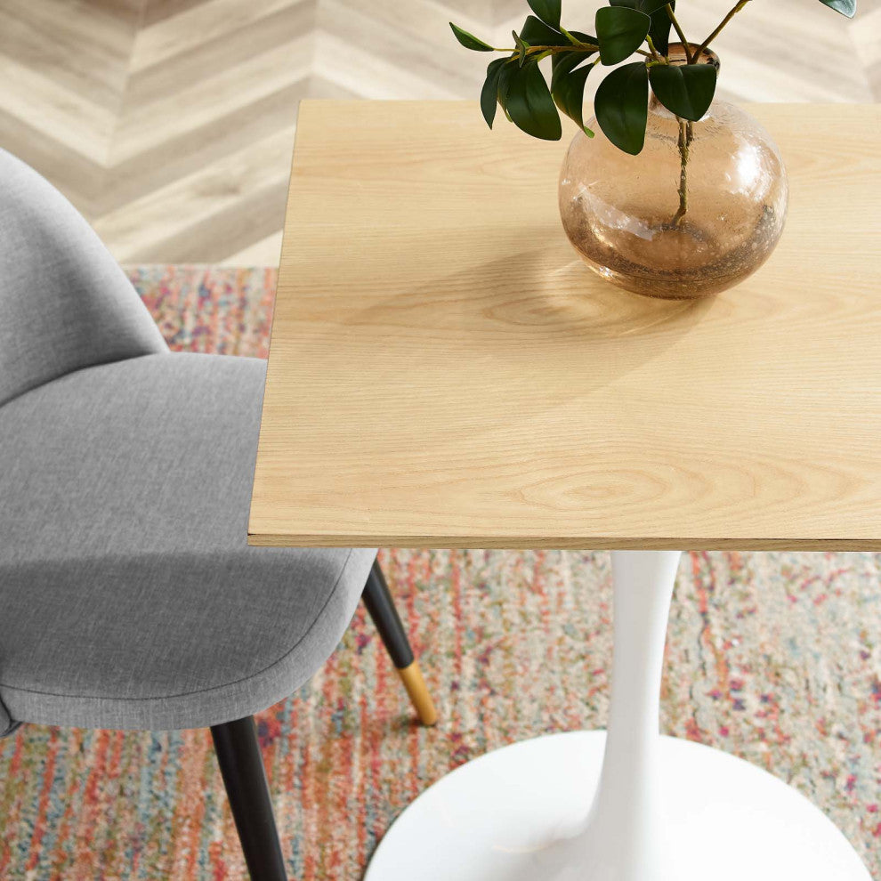 24" Dining Table, Square, Natural Brown White, Metal, Modern, Hospitality