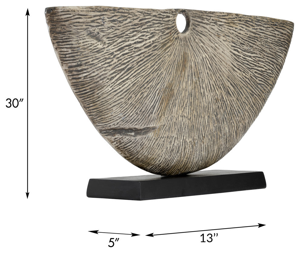 Metal, 13"H Corrugated Half Circle Sculpture, Ivory