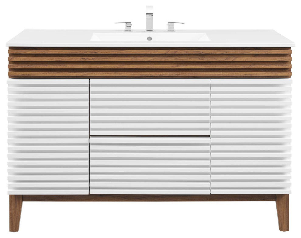 Render 48" Single Sink Bathroom Vanity, White Walnut White