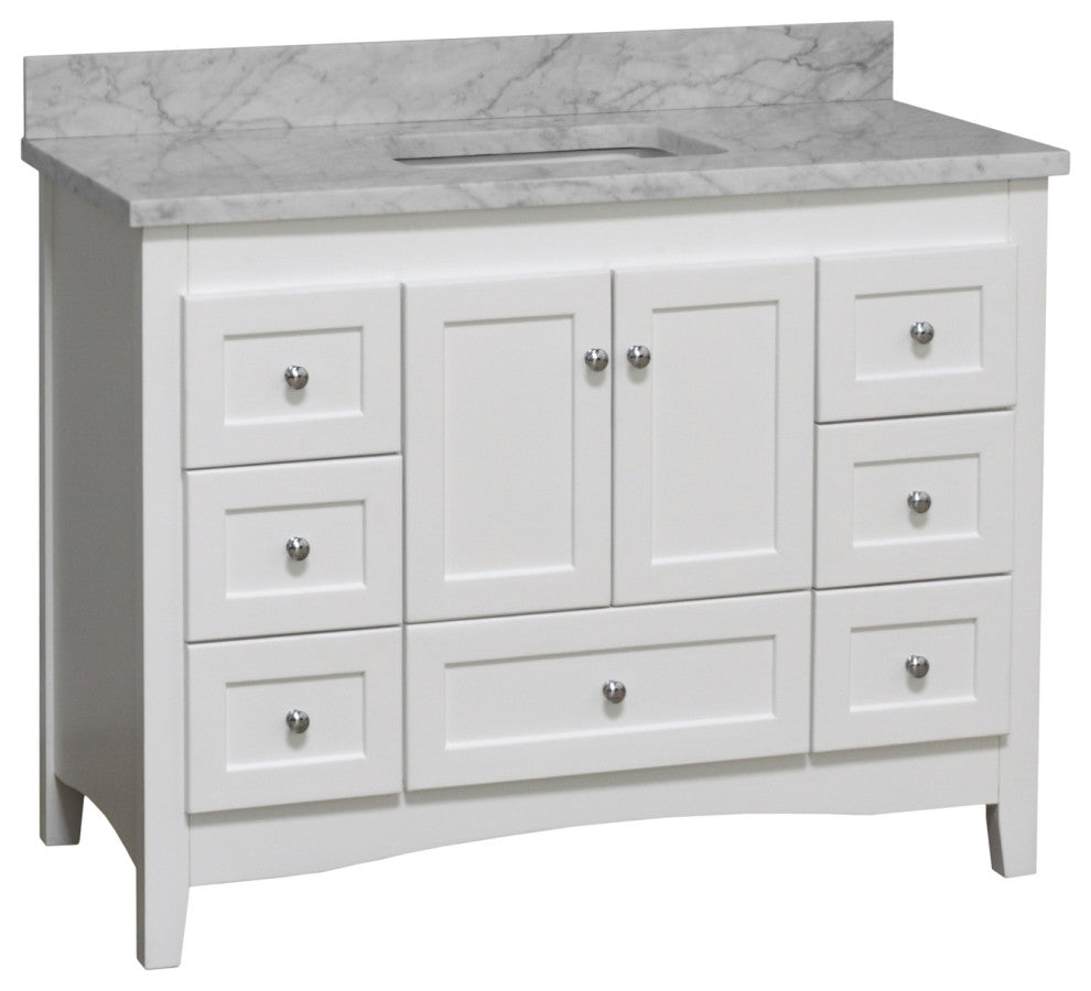 Abbey 48" Bathroom Vanity, White, Carrara Marble