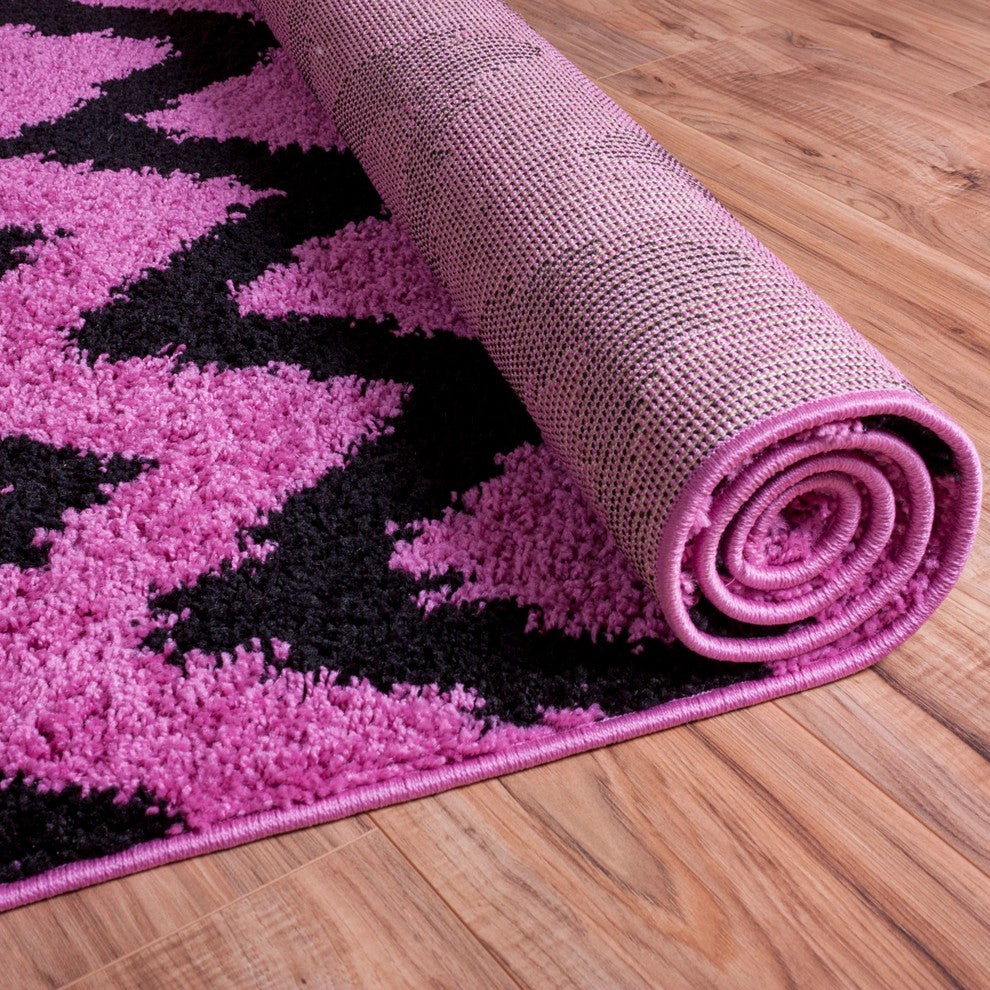 Well Woven Madison Shag Passion Chevron Rug, Fuchsia, Runner Area Rug