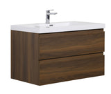 Alma-Pre Wall Mount Vanity With White Sink, Ebony Brown, 42"