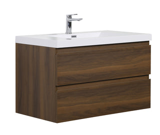 Alma-Pre Wall Mount Vanity With White Sink, Ebony Brown, 42"