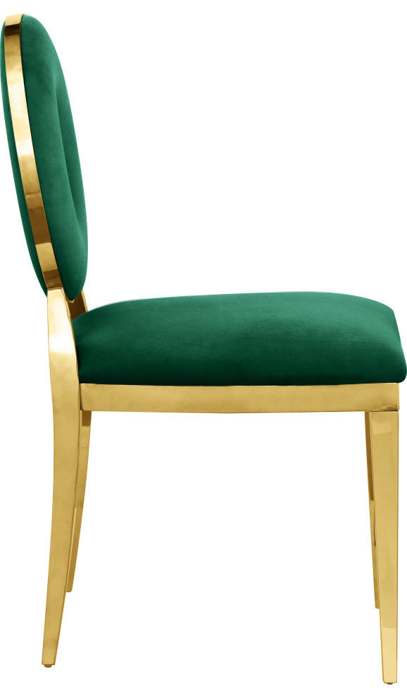 Carousel Upholstered Dining Chair, Set of 2, Green Velvet, Gold Finish