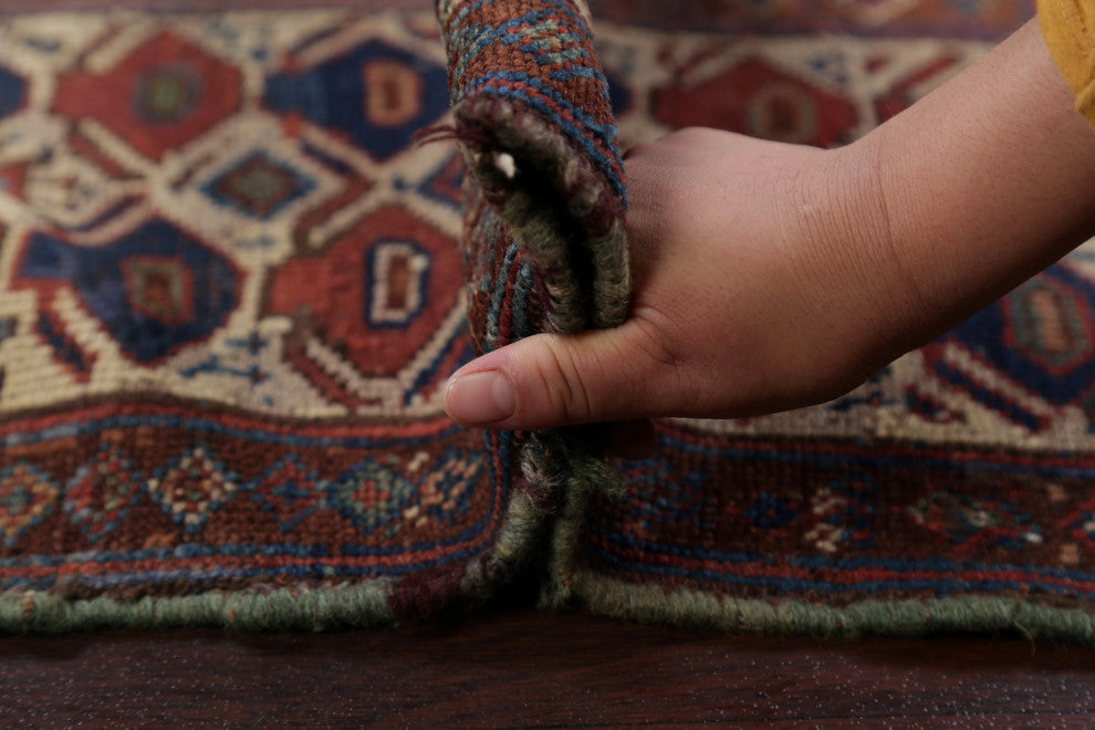 Consigned, Worn Oriental Antique Traditional Hand-Knotted Area Rug, Beige, 4x7