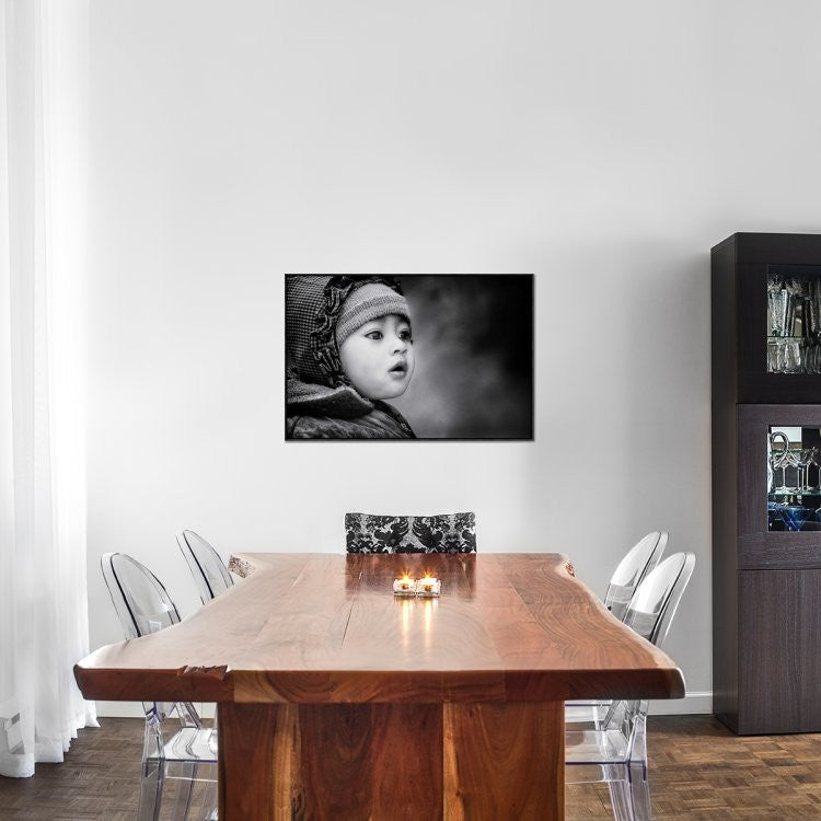 "The Kid From Sarangkot" Framed Canvas Giclee by Piet Flour, 37x25"