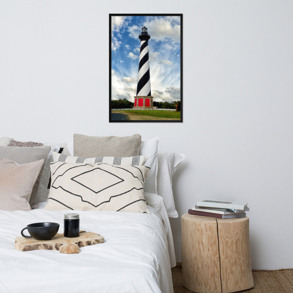 Cape Hatteras Lighthouse Coastal Landscape Framed Photo Paper Wall Art Prints, Black, 24" X 36"