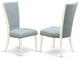 Set Of 2, Dining Chair, Linen White Hardwood Structure, Baby Blue Seat