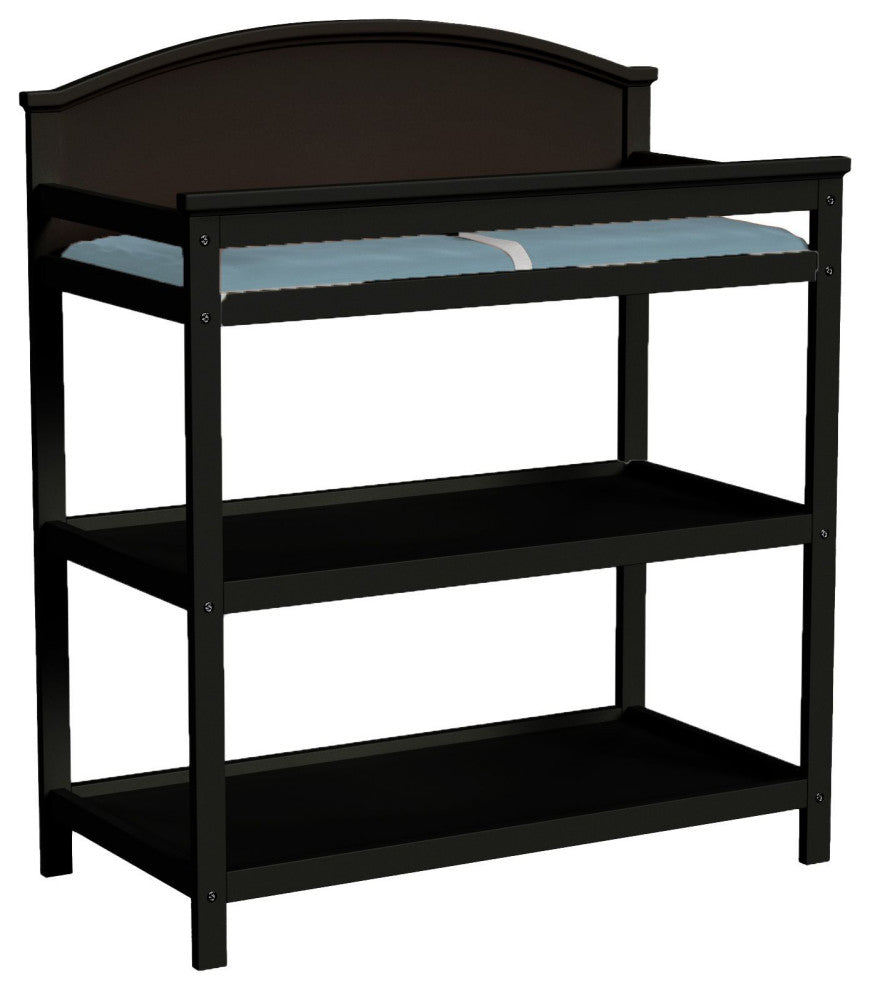Harper 37"W Wood Changing Table With Shelves and Changing Pad, Black