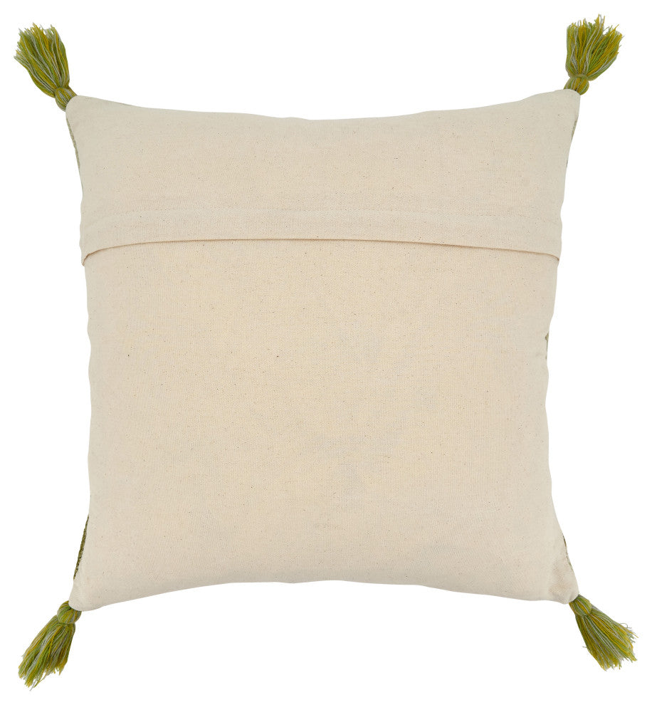 Poly Filled Throw Pillow With Embroidered Large Floral Design, 20"x20", Green