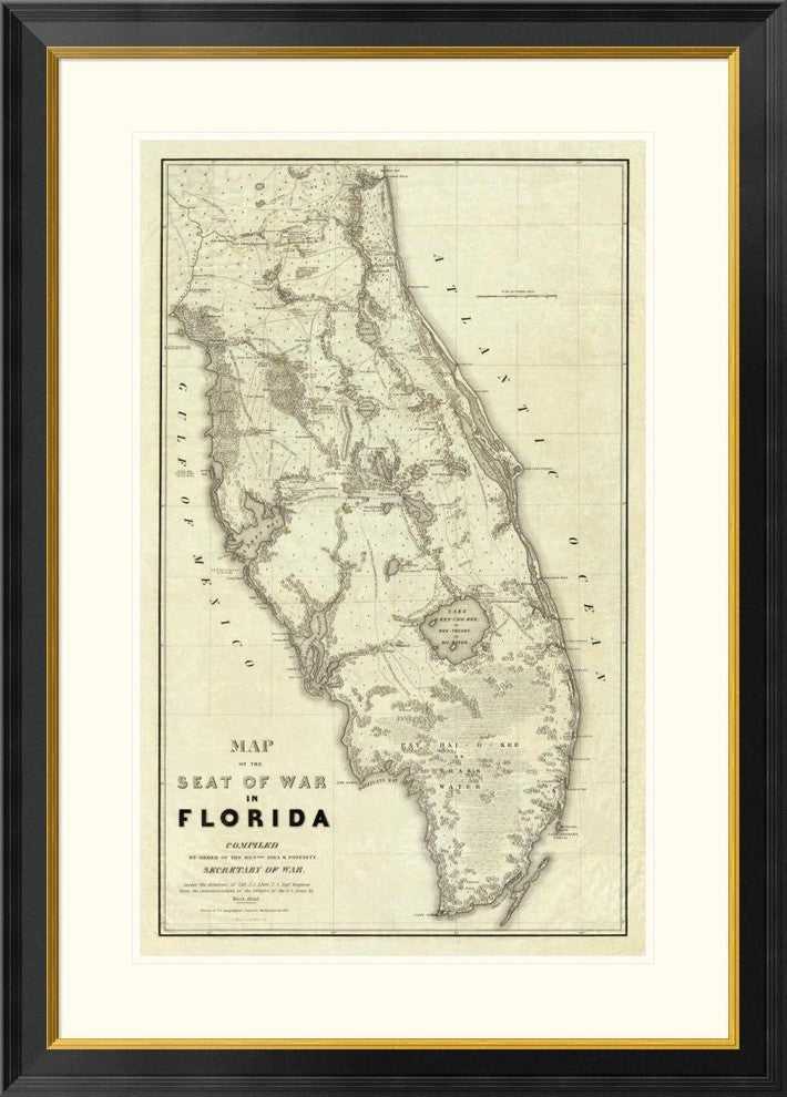 "Map of The Seat of War In Florida, 1838"  by Washington Hood, 29x40"