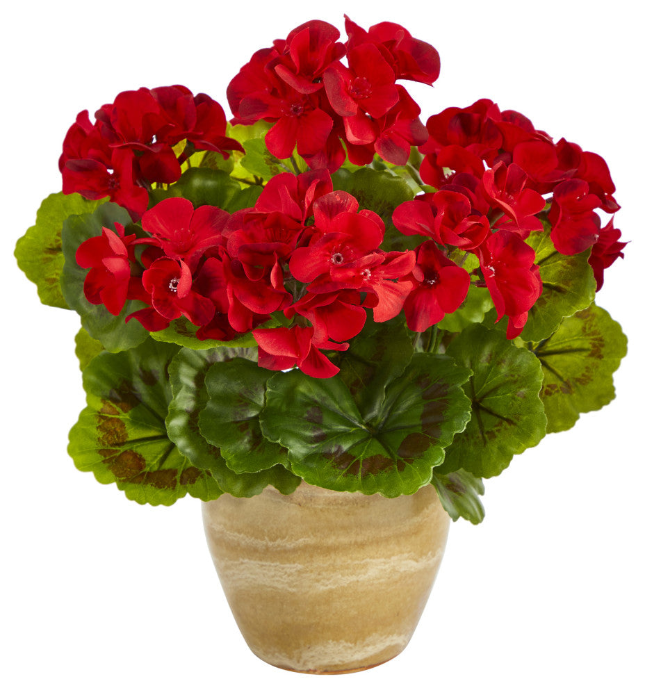 11" Geranium Artificial Plant, Ceramic Planter UV Resistant, Indoor/Outdoor