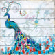 "Confetti Peacock II" Painting Print on White Wood, 18x18