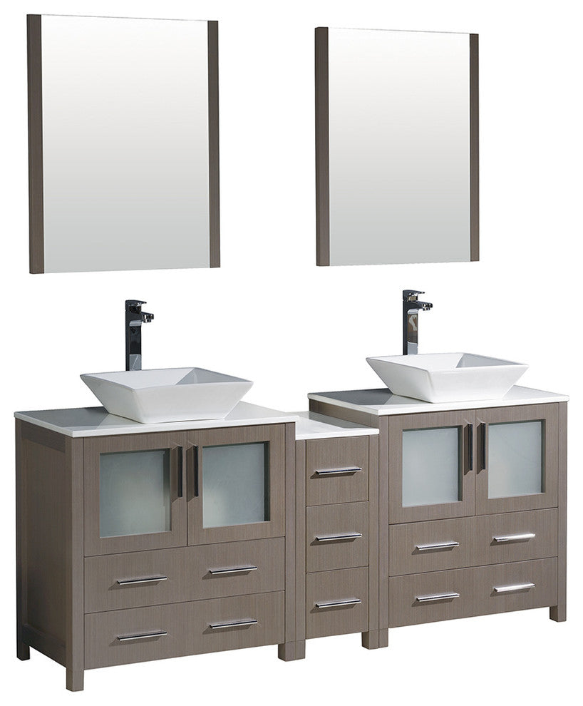 Torino 72" Gray Oak Modern Double Sink Bathroom Vanity, Faucet FFT9162CH