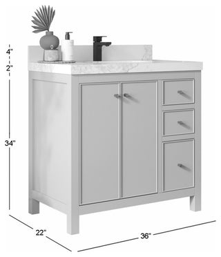 Chicago 36" Center Sink Bathroom Vanity, Black 2" Viola Gold