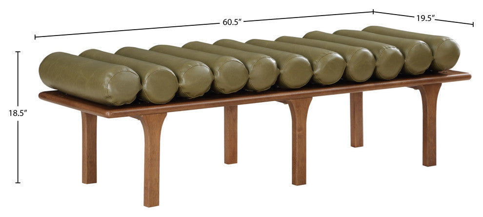 Landon Faux Leather Bench, Green, Walnut Finish