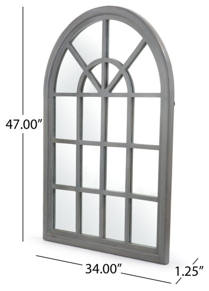 Sebastiane Traditional Arched Windowpane Mirror, Gray Wash