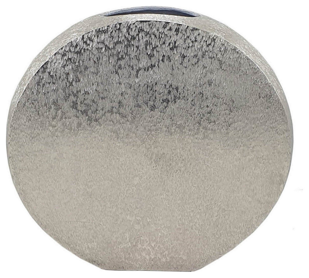 15 Inch Modern Decorative Vase, Round, Silver Finished Aluminum Frame