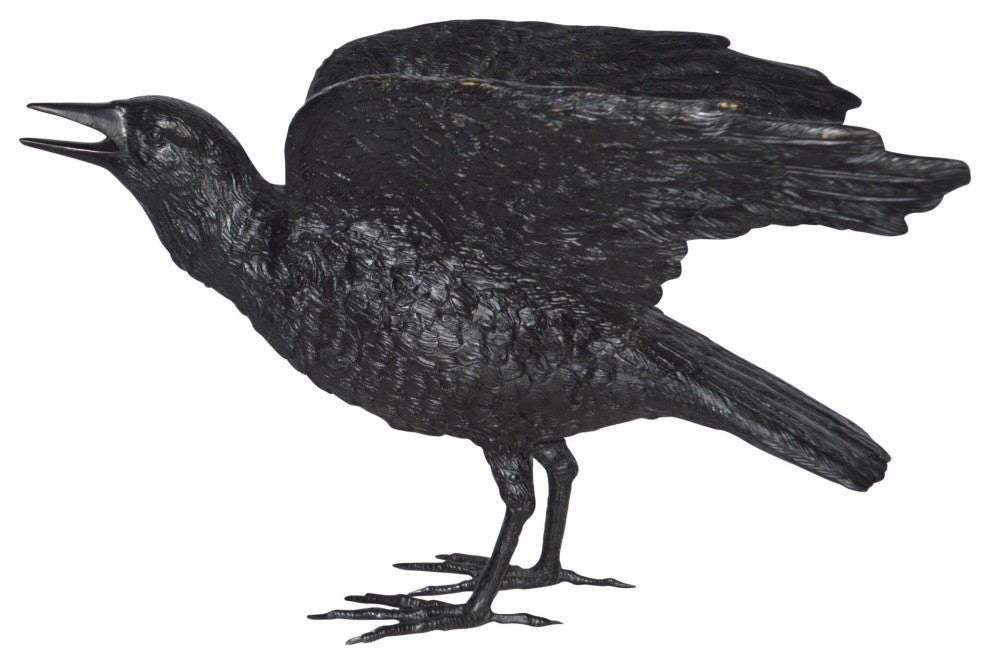 Raven With Open Wings Bronze Statue, 16"Lx25"Wx15"H