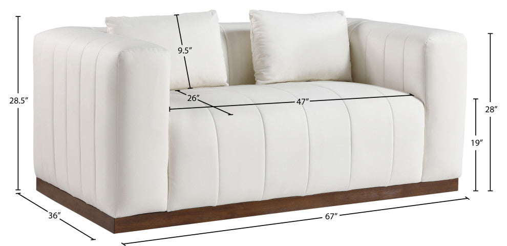 Mallina Upholstered Loveseat, Cream, Vegan Leather