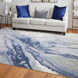 Takara Modern Abstract, Blue/Gray/Ivory, 7'9"x10' Area Rug