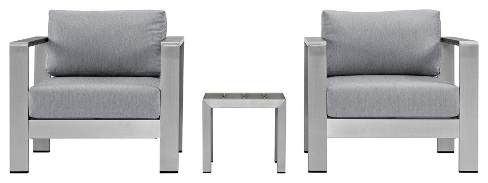 Silver Gray Shore 3 Piece Outdoor Patio Aluminum Set