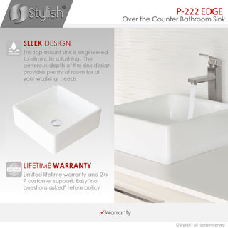 STYLISH 15" White Square Ceramic Vessel Bathroom Sink