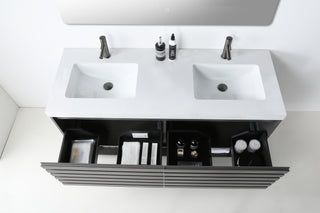 Matera Wall Mount Modern Bathroom Vanity, Charcoal, 60", White Countertop