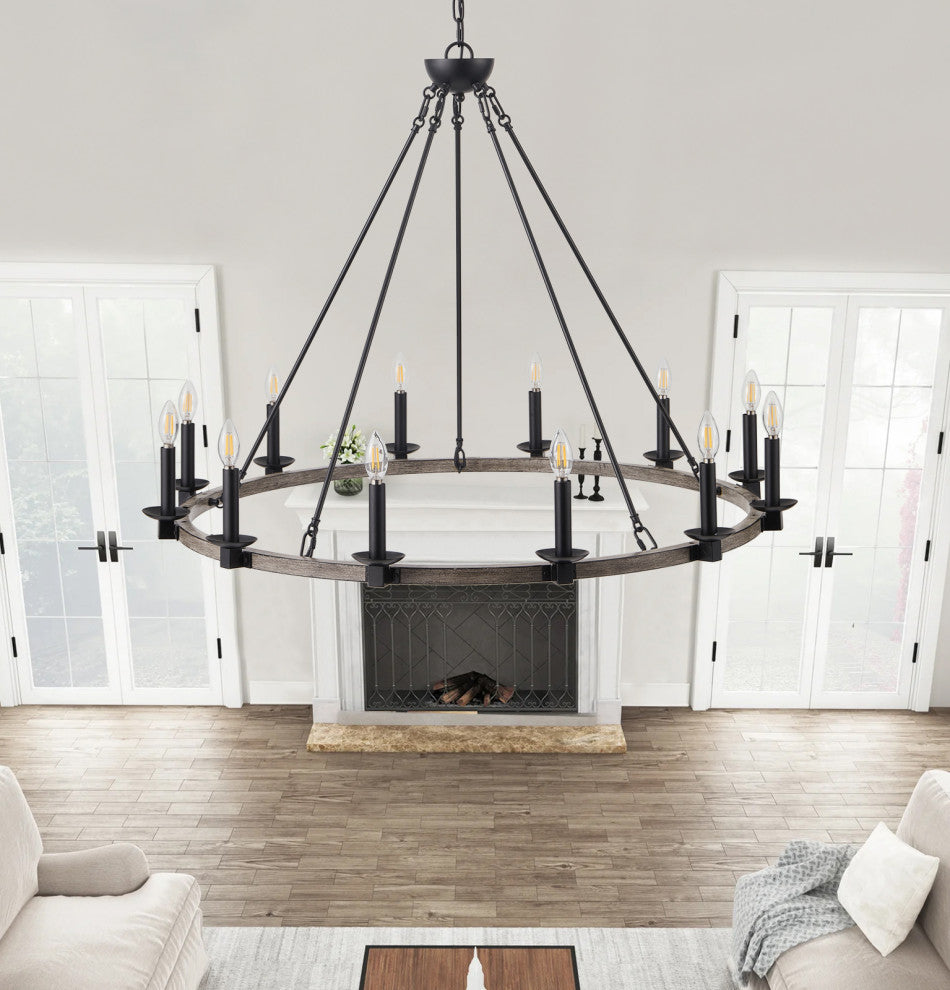 12-Light Wagon Wheel Ceiling Light Candle Style Pendant